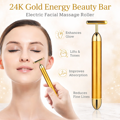 24K Gold Energy Beauty Bar – Electric Facial Massage Roller